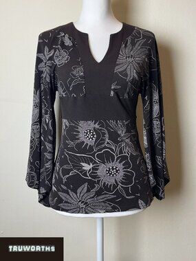 Truworths South African Y2K Floral Empire Waist Bell Sleeve Top Size 32 NWOT